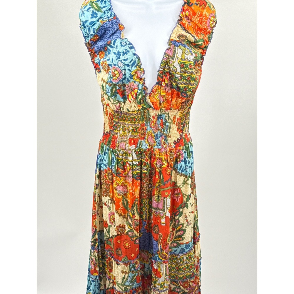 Peace & Love Patchwork Maxi Dress XL NWT Boho Smocked Tiered Floral